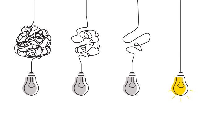 Illustration de plusieurs ampoules qui montre l'évolution du processus